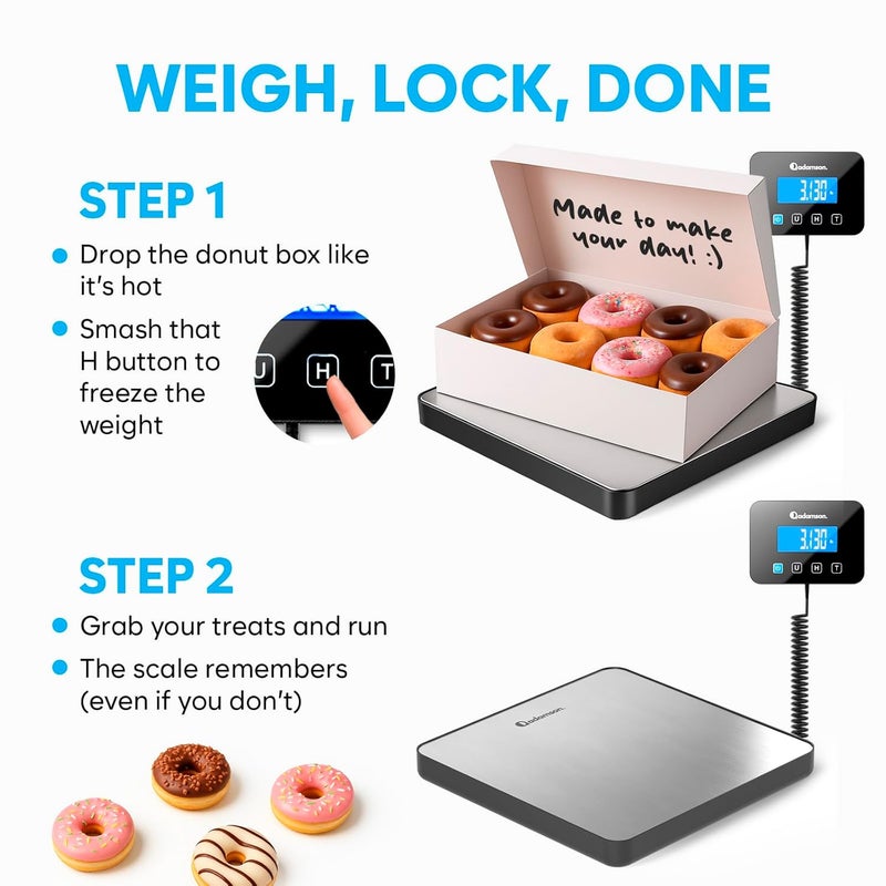 Adamson Shipping Scale for Small Business - 440 lbs/0.35oz - High Accurate Digital Postal Scale with Hold/Tare Function - Perfect for Packages, Luggage, Home Use - Battery & Cable Included - Image 5